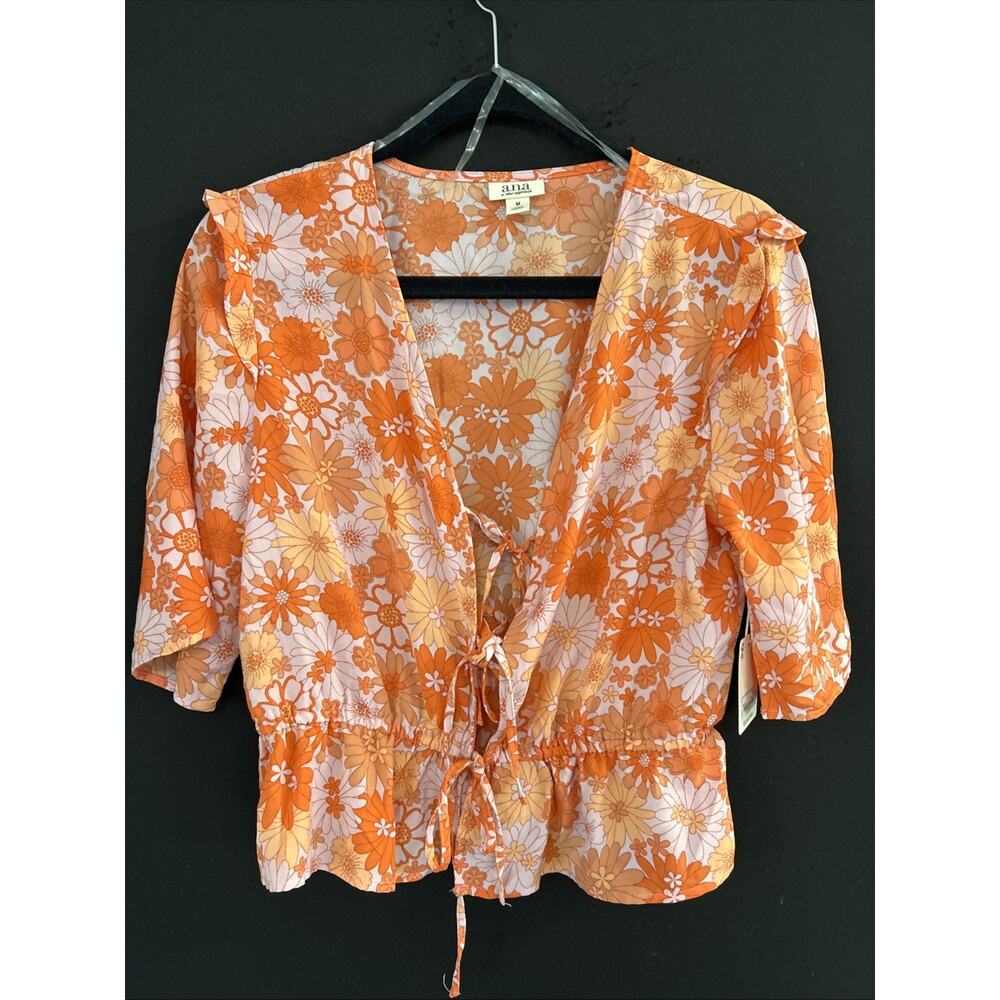 NWT A New Approach ANA Boho Floral Bow Tie Top Medium Pastel Festival Hippie NEW